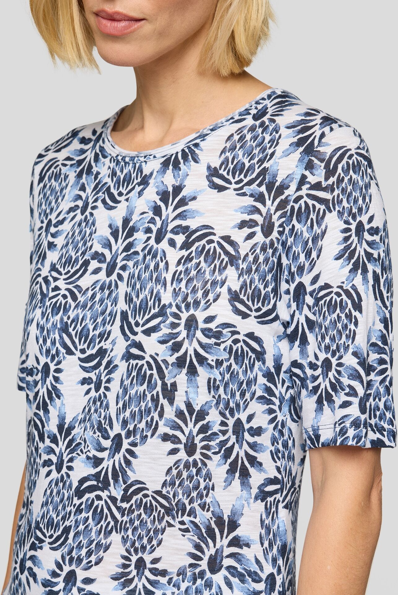 Kurzarmshirt RABE, Damen, Gr. 38, blau (pazifik), Jersey, Obermaterial: 50% Baumwolle, 50% Viskose, bedruckt, normal hüftbedeckend, Rundhals, Shirts Kurzarmshirt, mit Allover-Print pazifik 38