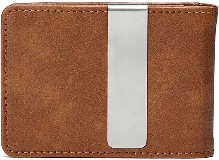 INF Herren Crazy Horse Leder Kartenhalter Geldbörse mit Edelstahl Geldklammer Braun