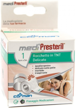 CORMAN SpA Corman Medipresteril Rocchetto Delicato in Tessuto Non Tessuto - 5cmx5m per Fissaggio Medicazioni