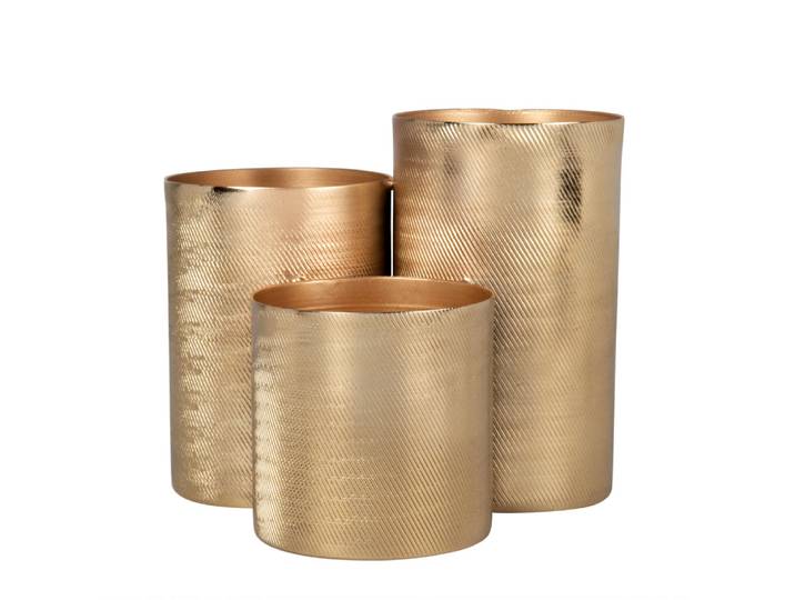 Dreiteiliger Topf aus goldfarbenem Metall