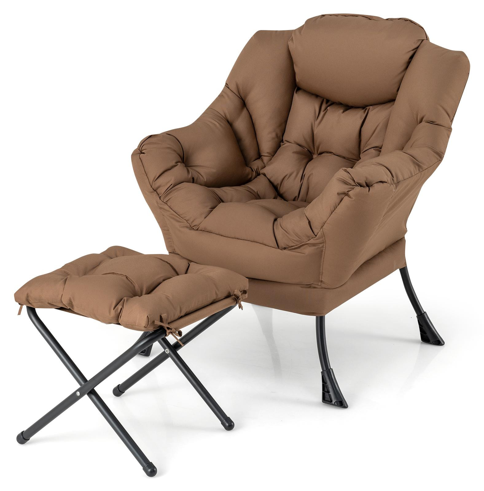 Costway Chesterfield relaxfauteuil met voetenbankje en zijvak, bruin