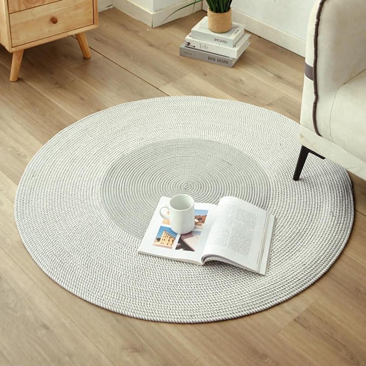 Handgeweven rond katoenen vloerkleed voor woonkamer, keuken of hal