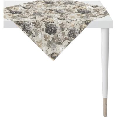 Mitteldecke APELT "7406", beige (grau, taupe), B:85cm L:85cm, Obermaterial: 75% Baumwolle, 25% Polyester, Tischdecken, Mitteldecke, zarte Hortensienblüten all over