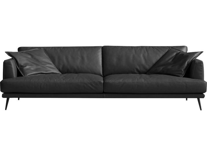 2,5-Sitzer EGOITALIANO Sophia, Designsofa mit extrakomfortablem Sitzkomfort, Breite 214cm , schwarz, B:214cm H:77cm T:96cm, Leder BULL (Echtes Rindsleder). Geschliffenes, pigmentiertes und behandeltes Rindsleder mit einer Dicke von 1, 3-1, 5 mm. Es handelt sich um ein weiches, geschütztes Leder. Eine leichte Deckschicht schützt sie vor Flecken, ohne ihre ursprünglichen Eigenschaften zu verändern. Dieses geschützte Leder kombiniert die Vorteile von Natürlichkeit und Weichheit mit einer guten Beständigkeit gegen Verschleiss und Ausbleichen. Das Vorhandensein der charakteristischen Zeichen, die das Leben des Tieres bestimmen, wie Narben, Körnungsunterschiede, Falten, Adern, Disharmonien in Farbtönen, beweisen ihre absolute Echtheit und grossen Wert., Sofas, 2 5-Sitzer, Daunenfederung, inkl. 2 Kissen