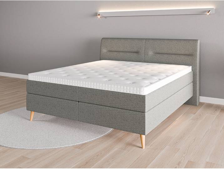 Boxspringbett 180x200 Nr. 1 - Grau (Staubgrau) - Feiner Strukturstoff