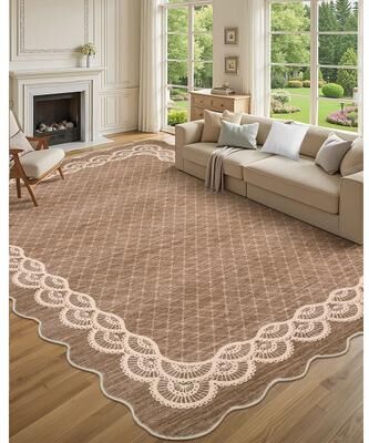 Garvee Lace Bordered Modern Geometric Scalloped Area Rug