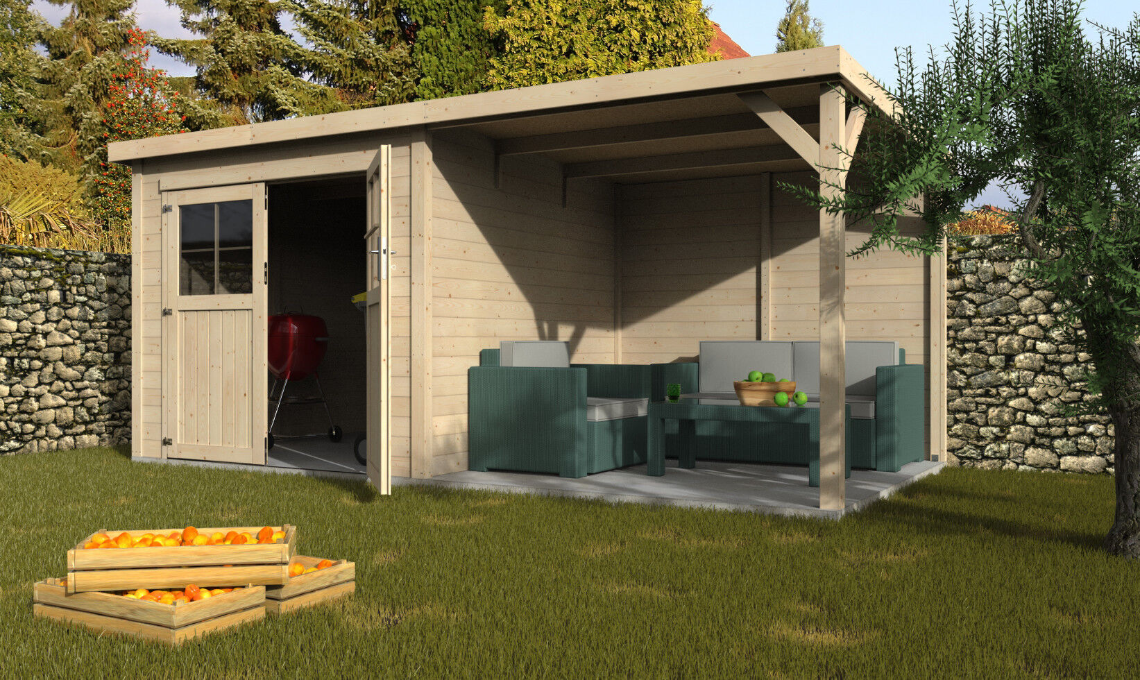 DÉCOR ET JARDIN Decor et Jardin Gartenhaus Paradis 463 x 236 cm natur inkl. Anbau