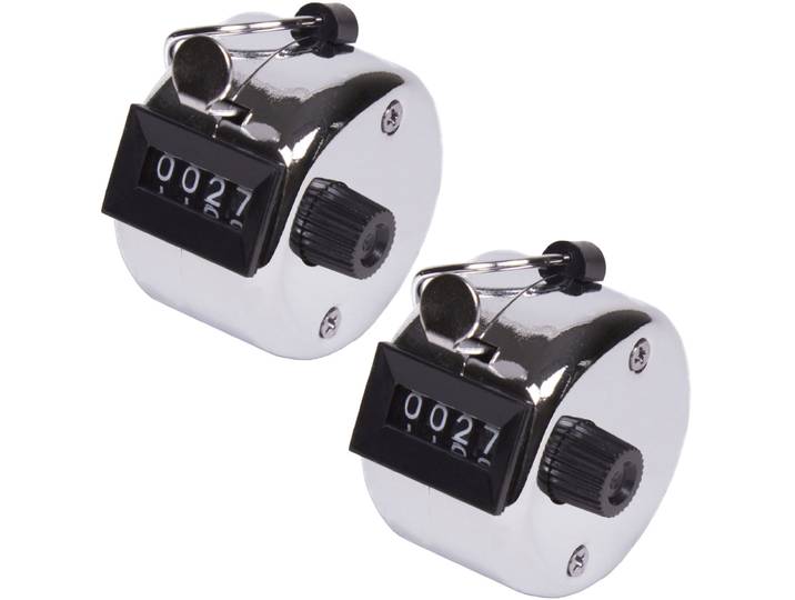 2er-Set Mechanischer Handzähler mit 4 Ziffern aus Metall