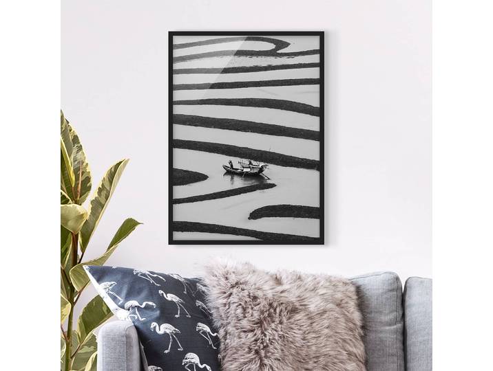 Tableau déco Beauty of Simple Life I Papier Cadre : placage en bois véritable Pin Blanc/Noir 70 x 100cm