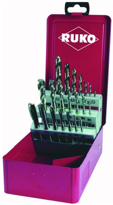 Assortiment tarauds machine hélic. et droits + forets HSS Co 5 21 pcs ; Ruko (245054)