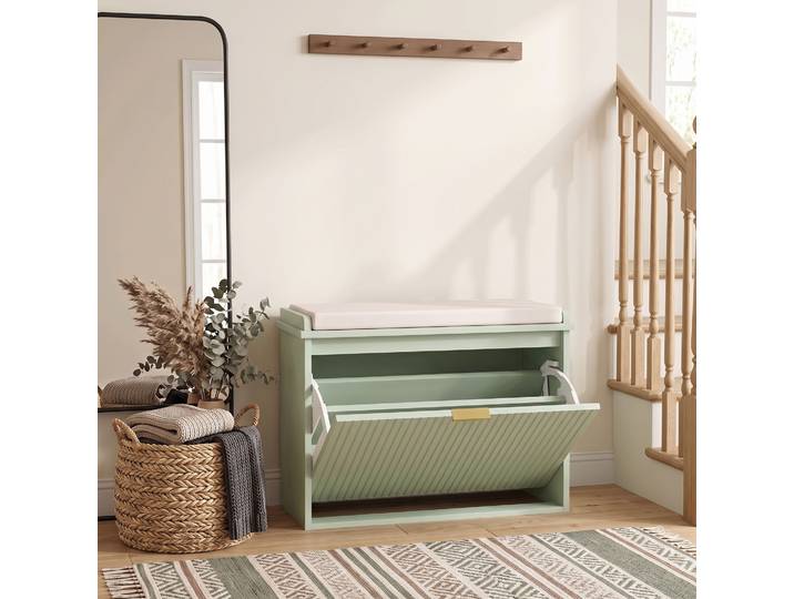 HOMCOM Banc à Chaussures Vert 62x26x47,5cm Tiroir Coussin