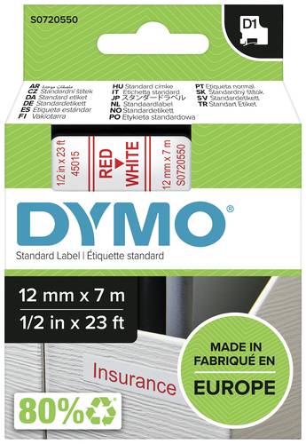 DYMO D1 45015 Bandfarbe: Weiß Schriftfarbe:Rot 12mm 7m