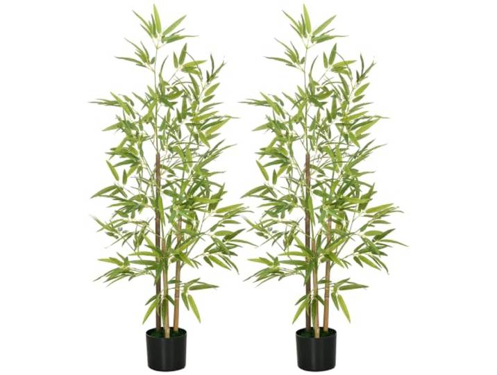 HOMCOM Künstliche Bambus groß 120 cm Kunstpflanze 2er Set mit Kunstmoos
