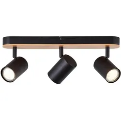 Brilliant, Deckenstrahler, Niels Spotbalken 3flg schwarz matt/natur (GU10)