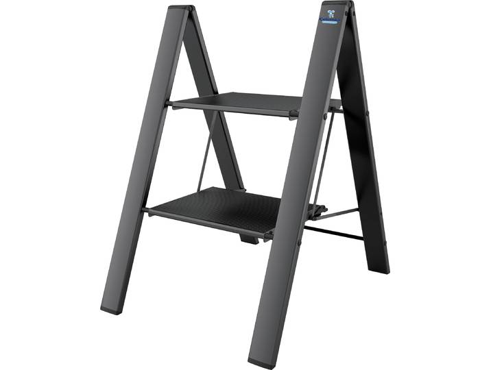 Trittleiter BISCHOF COLOMBO Leonardo Black 1 , schwarz (schwarz, dunkelgrau), B:50cm H:79cm, Aluminium, Leitern, Trittleiter, 2-stufig, Tragkraft 150 kg, Aluminium
