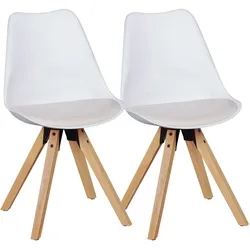 Esszimmerstuhl 2er Set Kunstleder mit Holzgestell Retro Skandinavisch gepolstert, Weiß 49x52x87 cm