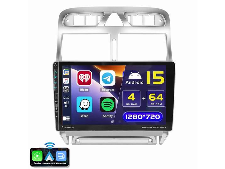 ESSGOO 9 Für Peugeot 307 2007-2013 Android 15 Navi RDS Autoradio (RDS, Digitalradio (DAB), FM, AM)