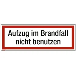 Marahrens Sicherheitskennzeichen »Textschild: Aufzug im Brandfall nicht benutzen« nachleuc rot, 21x7.4 cm