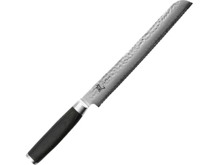 Yaxell Taishi Brotmesser 23 cm, Japanisches Brotmesser mit Hammerschlag-Finish, VG10 Damaststahl, Pakkaholz Griff, Sägemesser für Brot, Brötchen und Gebäck
