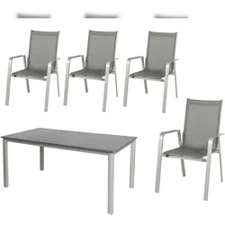 acamp Tischgruppe 4x Urban Stapelsessel mit Tisch Acaplan Loft 160x90 platin