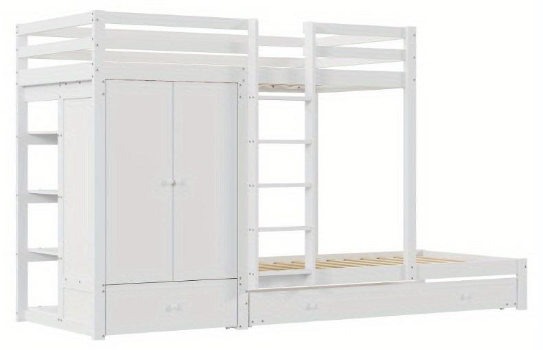 Selius Kinder Stapelbed met Uittrekbed en Kledingkast met Opbergruimte – Wit