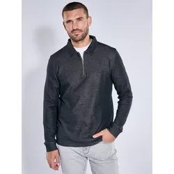 emilio adani Herren Longsleeve mit Polokragen Blau regular uni Kent-Kragen - L