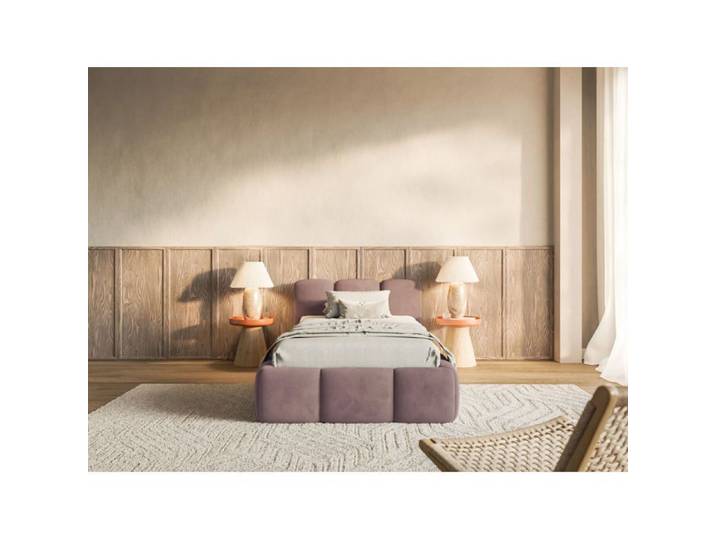 Lit rembourré 90x200 – CLOUDY LOW – Velours Rose clair