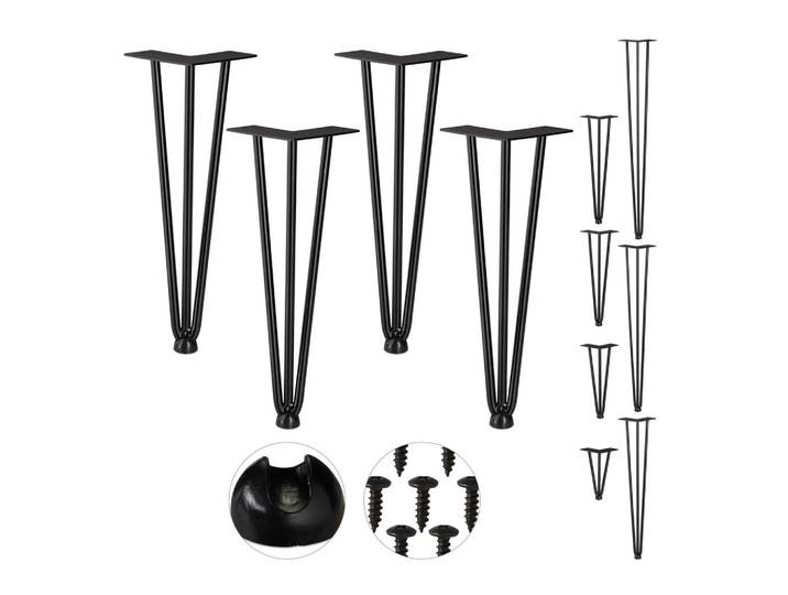 Relaxdays Tischbein Schwarz 4er-Set Stahl 36 cm, Metall, Kunststoff, 12x36x12 cm, Esszimmer, Esstische, Tischsysteme, Tischgestell