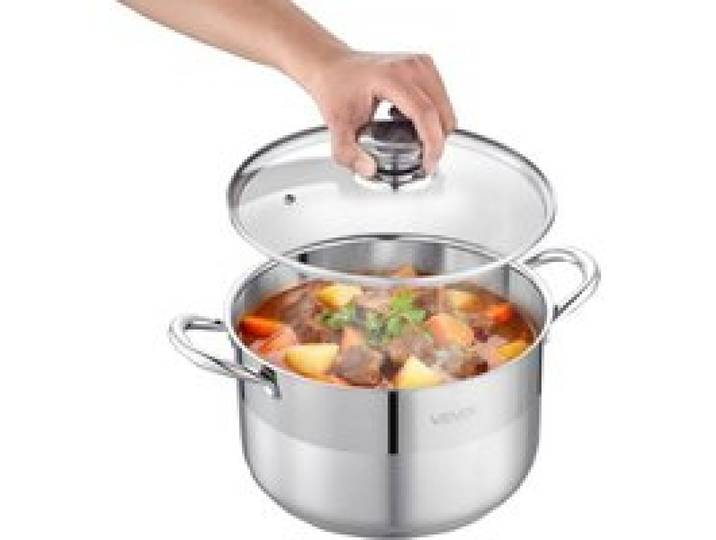 VEVOR Edelstahl Kochtopf 7,6 L Suppentopf mit Glasdeckel Induktionsgeeignet Hochwertiger Nudeltopf PFOA-frei PFAS-frei für Gasherd Elektrokochfeld Ideal für Eintöpfe Pasta Suppen