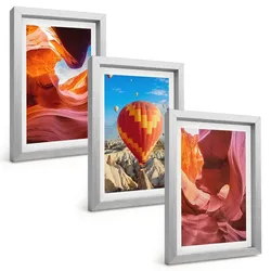 BILDER SET 3er Set - 20x30 cm Silberner Rahmen - Wüstenschluchten aus der Ballonfahrt