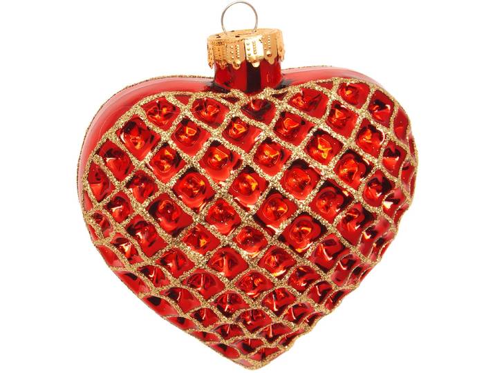 Weihnachtsbaumkugel KREBS GLAS LAUSCHA Baumschmuck Waffelherz rot 9cm , rot, B:9cm H:9cm T:5cm Ø:9cm, Glas, Weihnachtsbaumkugeln, Weihnachtsbaumkugel, Dekoriert mit Liebe zum Detail