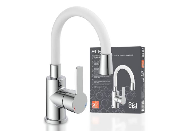 Waschtischarmatur EISL Flexo , grau (chromfarben), B:7,8cm, Kunststoff, Messing, Armaturen, Waschtischarmatur, energiesparender Wasserhahn, Mischbatterie Waschbecken, in Weiß/Chrom