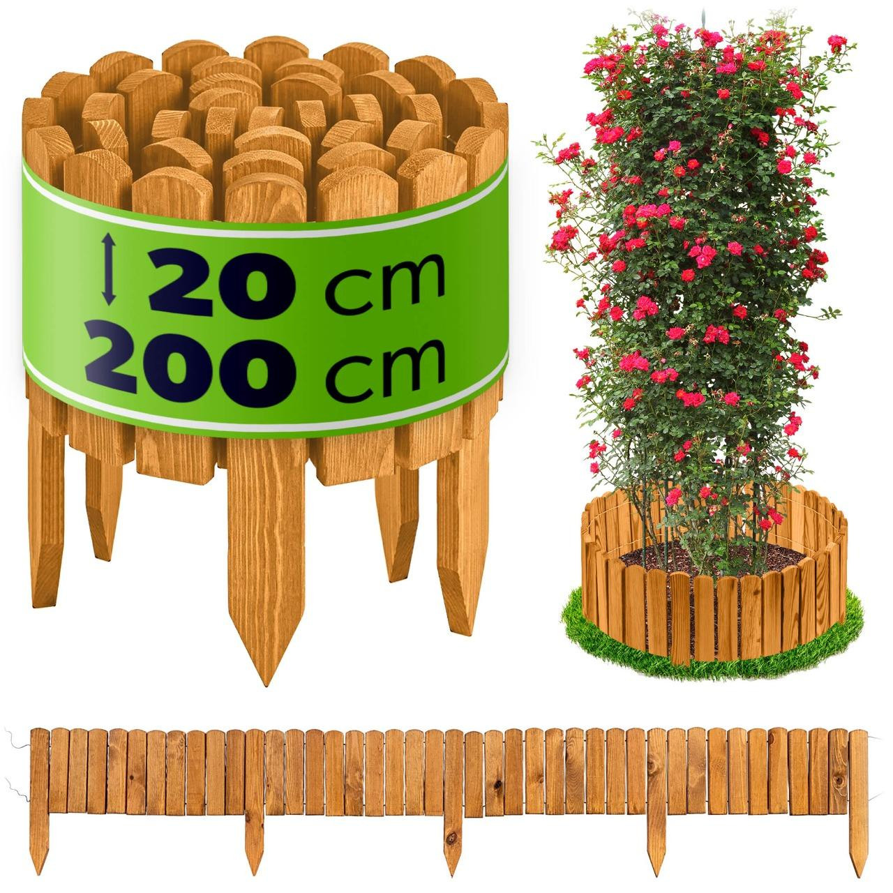 KADAX Houten border voor bloembedden en groentebedden, lichtbruin, 200 x 20 cm