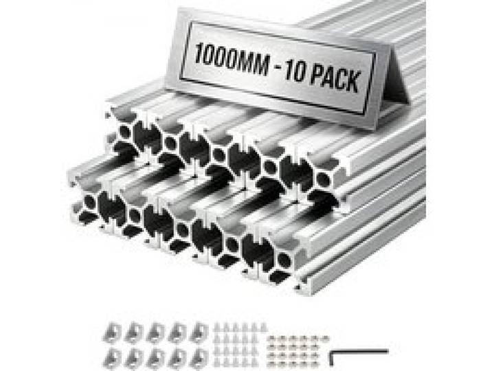 VEVOR Profilé Aluminium Extrudé 2020 10 PCS Profilé Alu Anodisé 1000 mm Rainure en T Standard Européen pour Châssis d'Imprimante 3D, Machine CNC, Mobilier, Établis, Bricolage, Haute Résistance, Argent