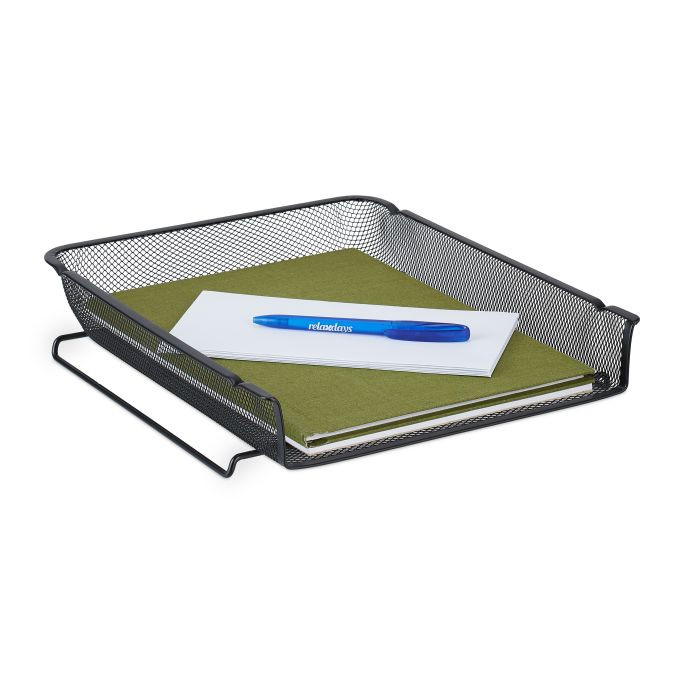 Relaxdays Brievenbak Metaal Stapelbaar, Zwart, H x B x D: 6,5 x 28,5 x 34 cm