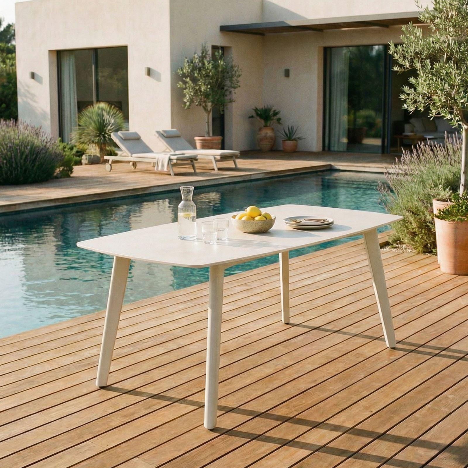 Gartentisch MEZA mit Keramik- Platte 180x90 cm, Cremeweiß - robuster Terrassentisch aus Sinterstein und Aluminium für Garten Balkon und Terrasse, wetterfest und pflegeleicht