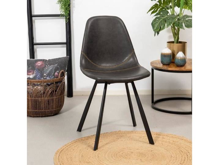 Chaise salle à manger industrielle - Bronx71 - Logan - Éco-cuir - Gris anthracite