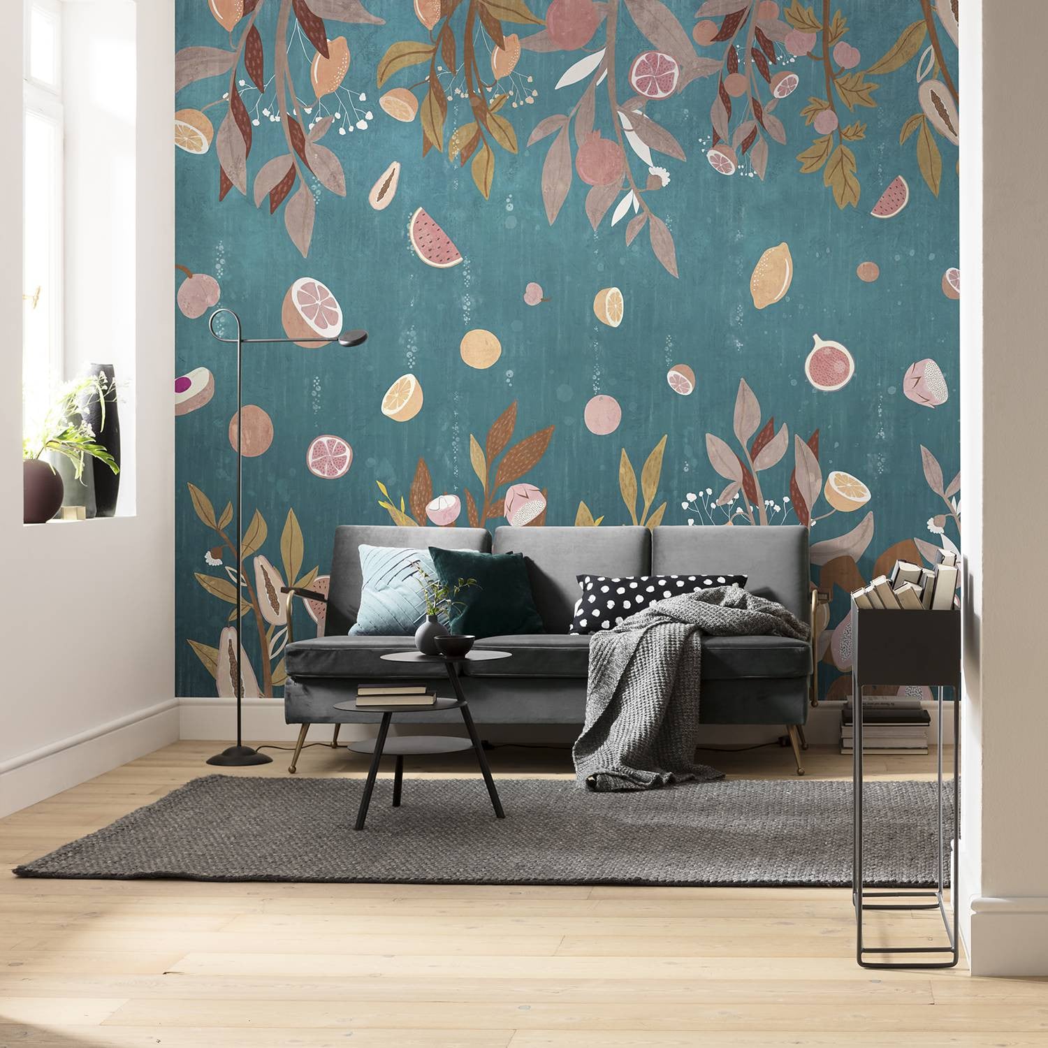 home24 Vlies-fotobehang Rêve de Fruits, Multicolleur/Blauw, B: 200 cm, H: 250 cm