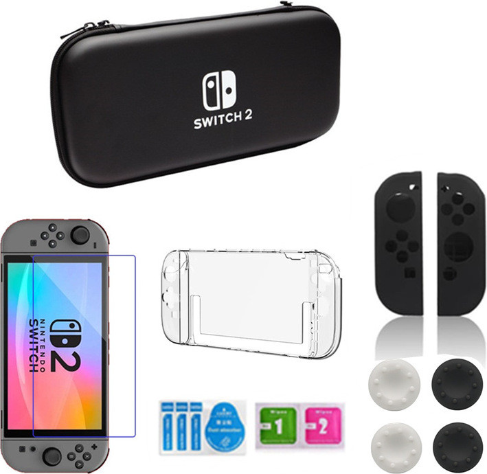 INF Switch2 Zwarte Set: Beschermhoes & Accessoires Bundel