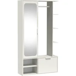 GARDEROBE Mela mit Spiegel, Sitzbank & Kleiderstange – 100/189/33 cm – Weiß