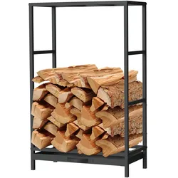 DanDiBo Kaminholzregal Innen Metall Schwarz Kaminholzständer 80 cm mit Schublade 96356 Holzkorb Kaminholzhalter Holzregal