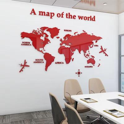 Inspired Finds 3D Acrylic World Map Wall Sticker Crystal Mirror Travel Decor red xxl 110.24x55.12in