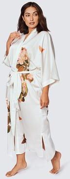 KIM + ONO Peony & Butterfly Plus Size Floral Kimono Robe - Long - white (final sale) / plus size