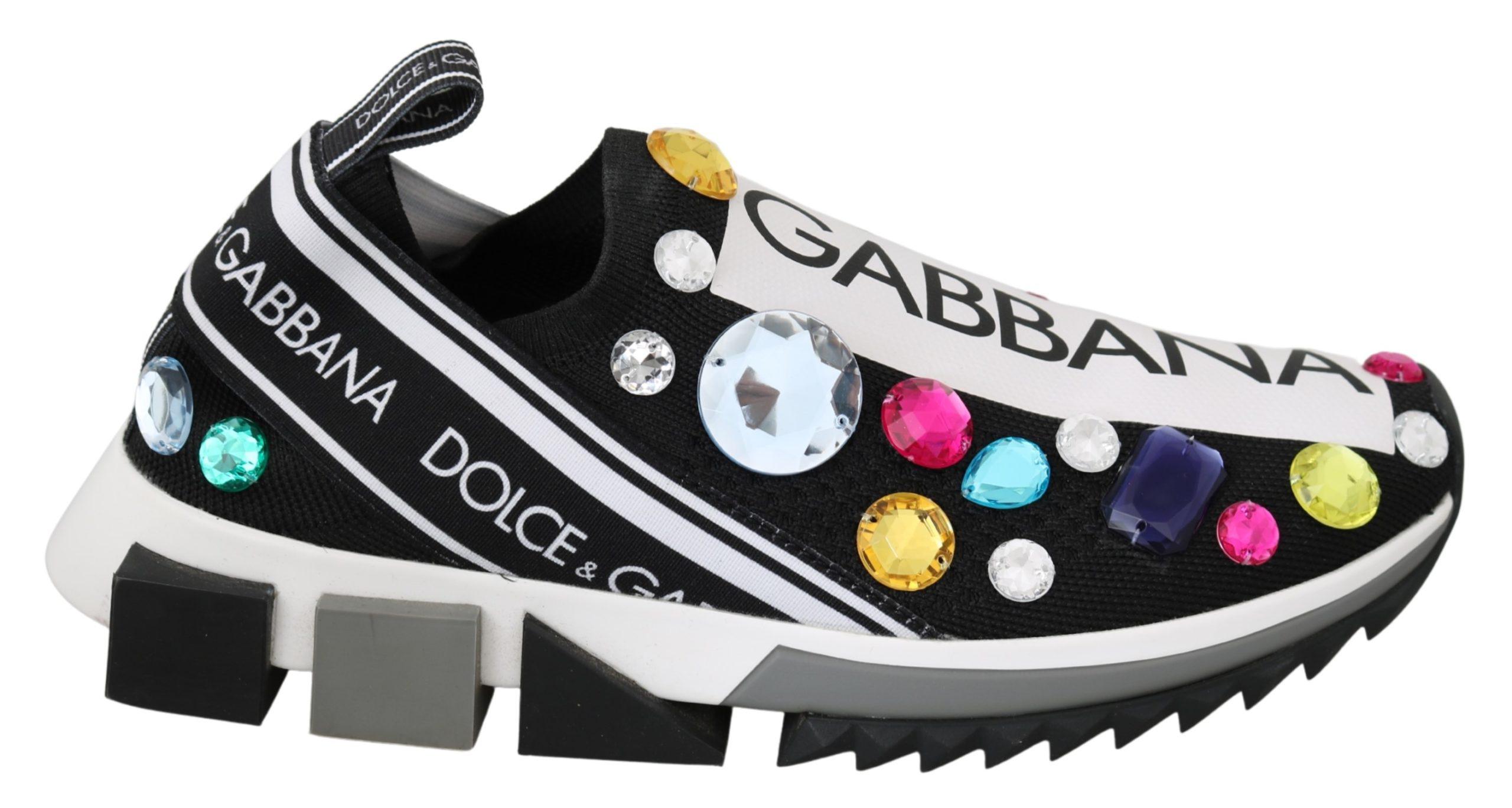 Dolce & Gabbana Vrouwen Zwart Multicolor Kristal Sneakers Schoenen
