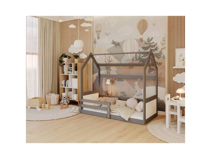 Lit Cabane Miki 80x160 -blanc Gris - blanc