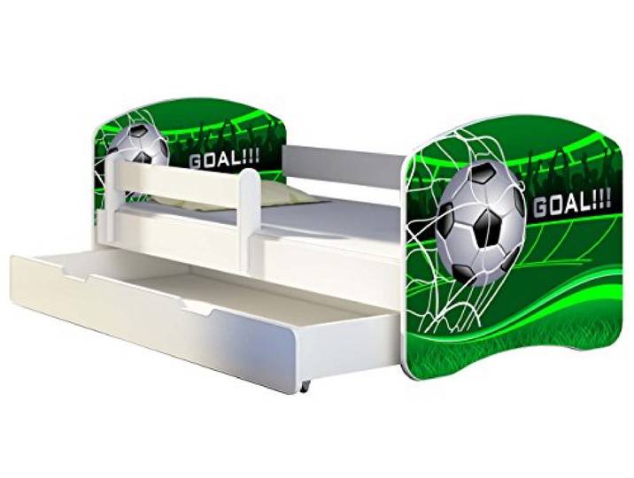 ACMA Kinderbett 180x80 Jugendbett mit Einer Schublade und Matratze, Rausfallschutz, Lattenrost Weiß, stabil, Kinderzimmer Bett, Jugendmöbel Design 14 Goal !!!