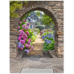 GARTENPOSTER Blumen - Guck-guck - Hortensie - Sommer Gartendekoration 120x160 cm