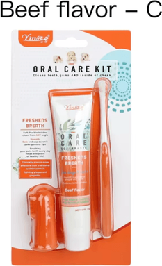 Inspire Picks Pet Dental Care Kit Toothbrush & Toothpaste Set For Dogs & Cats beef Flavor C