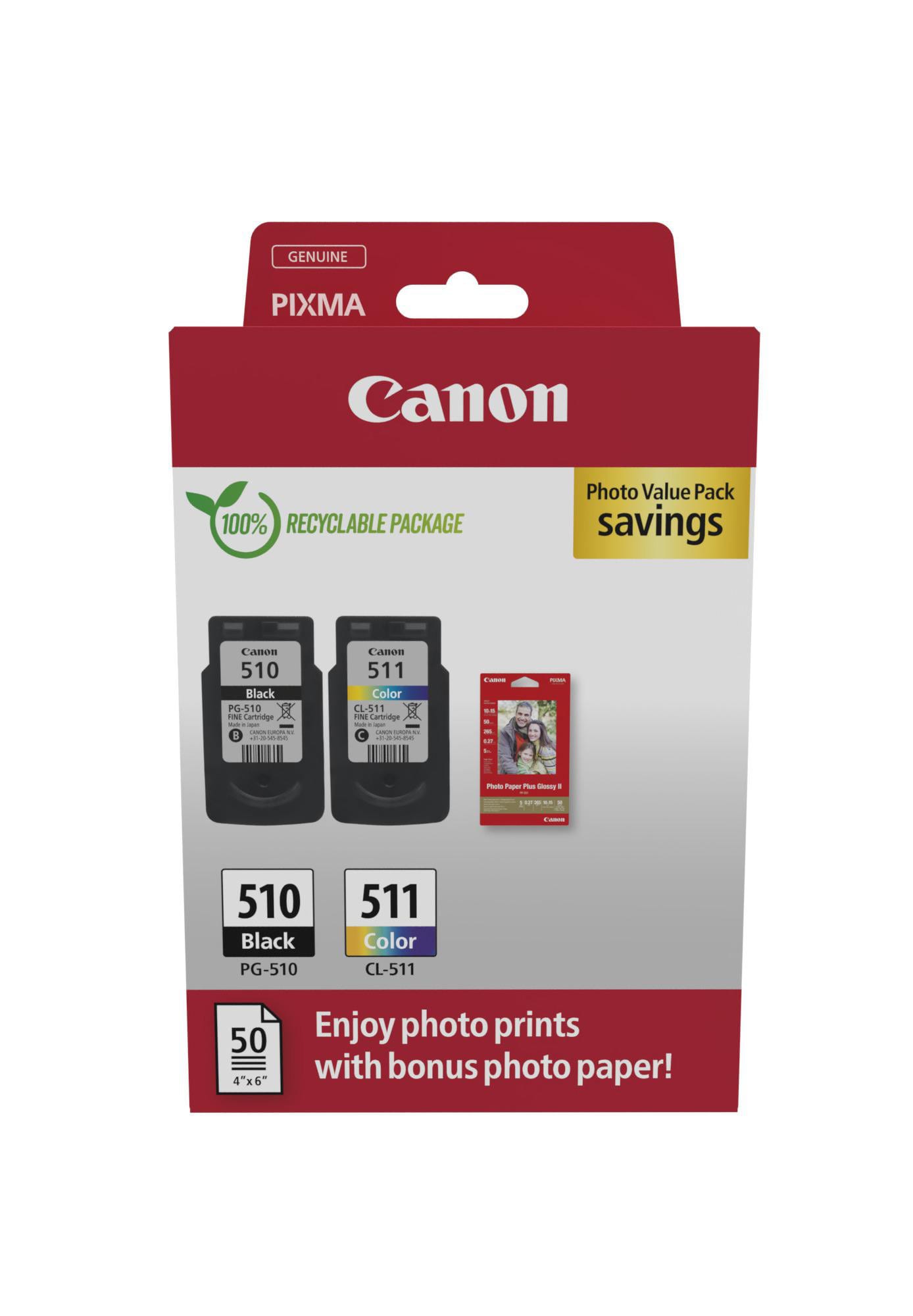 Canon 2970B017 PG-510 / CL-511 Druckerpatrone + Fotopapier-Vorteilspaket