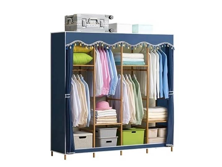 CVdrtyED Kleiderschrank Holz-Kombinationsschrank, Tragbares Regal, Stoffschrank, Aufbewahrungsorganisator, Oxford-Stoffe Schlafzimmer Organizer(Blue,168 * 43 * 164cm)